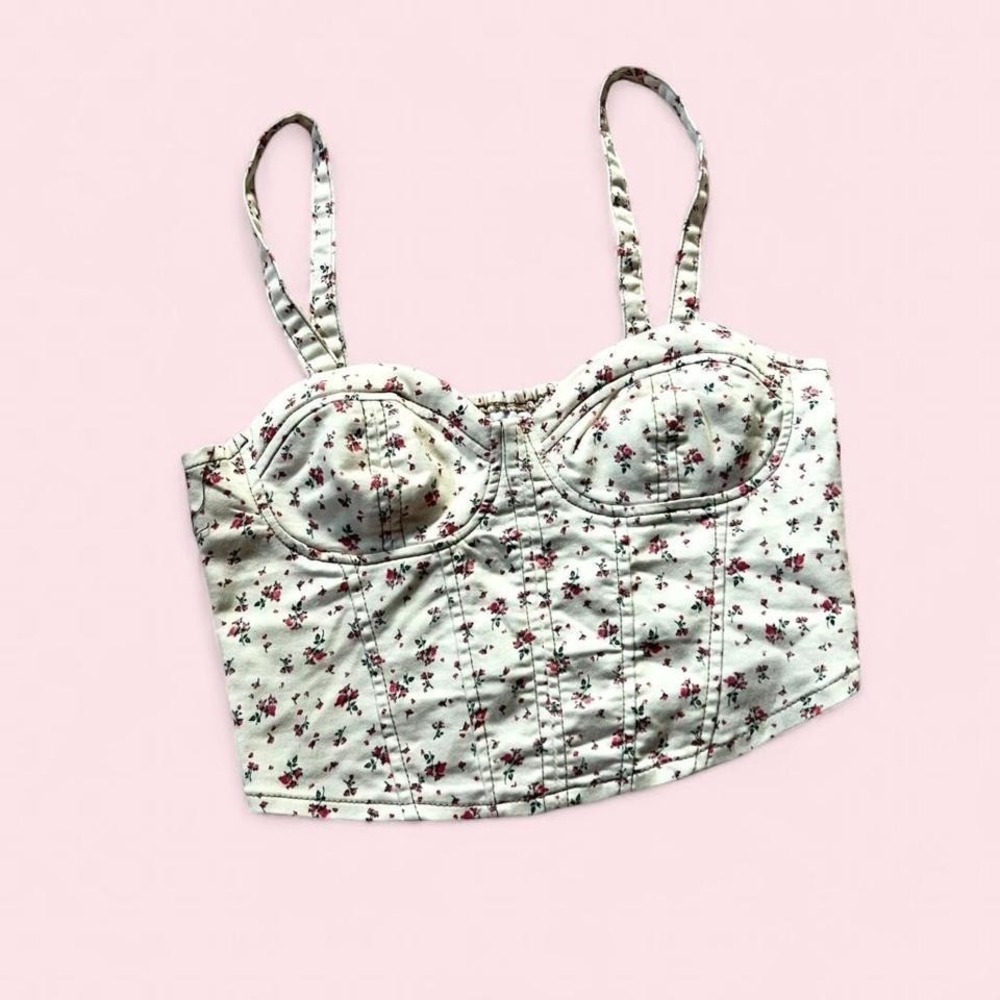 Floral Delicate Twee Corset Bustier Retro Top Womens S Coquette Cottage Core